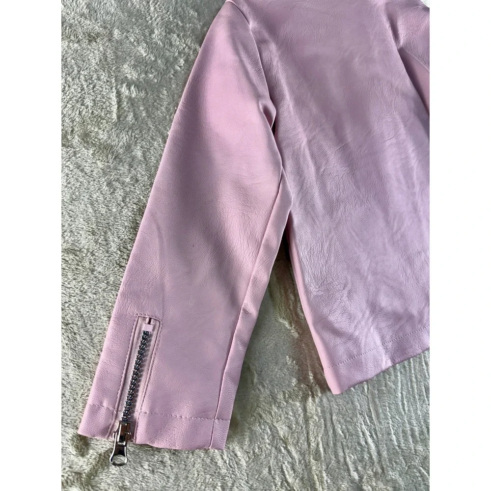 Little Lass Girls Pink Faux Leather Moto Biker Jacket Size 5T‎ NEW
